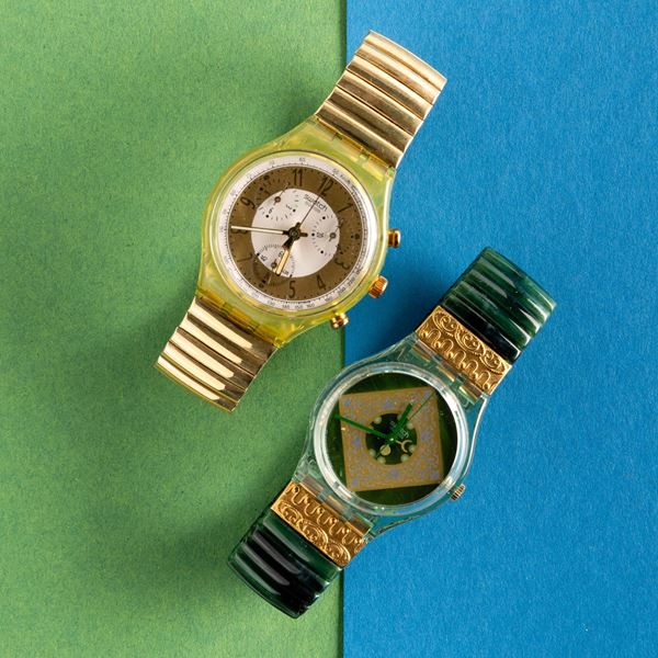 Swatch - Due Swatch bracciale elastico NOS:  Swatch Chrono Golden Globe Swatch Lady Jade
