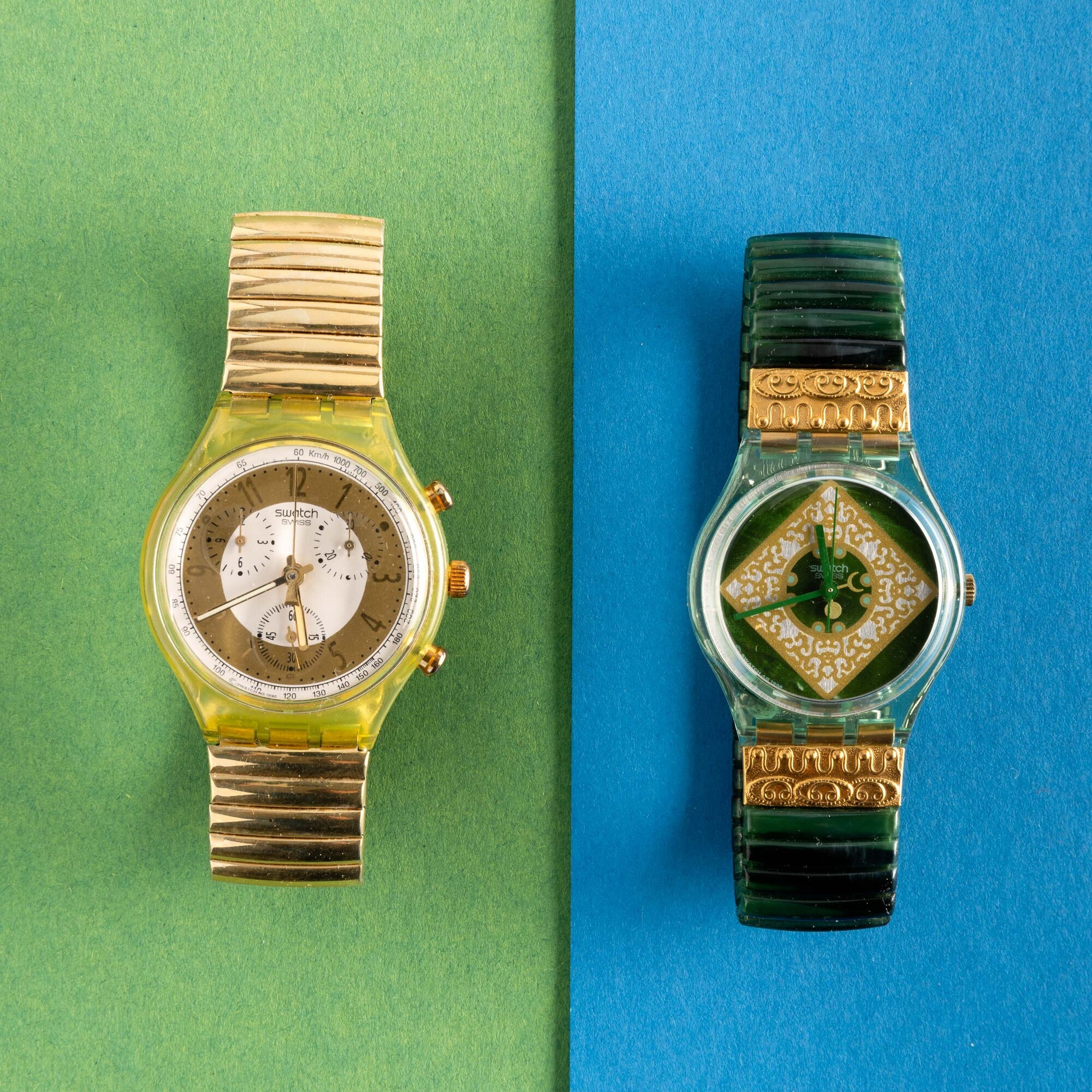 Due Swatch Bracciale Elastico Nos:swatch Chrono Golden Globeswatch Lady Jade