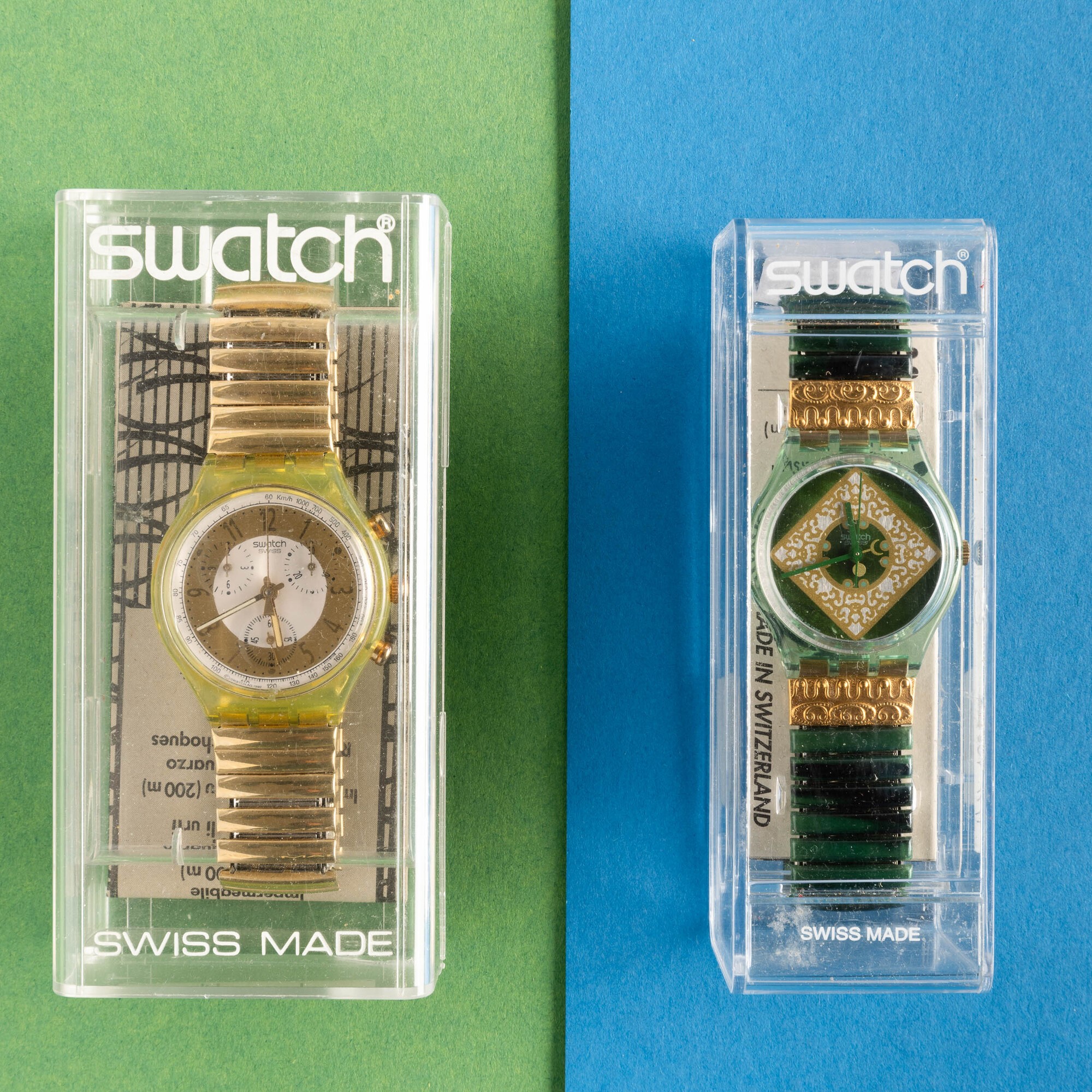 Due Swatch Bracciale Elastico Nos:swatch Chrono Golden Globeswatch Lady Jade