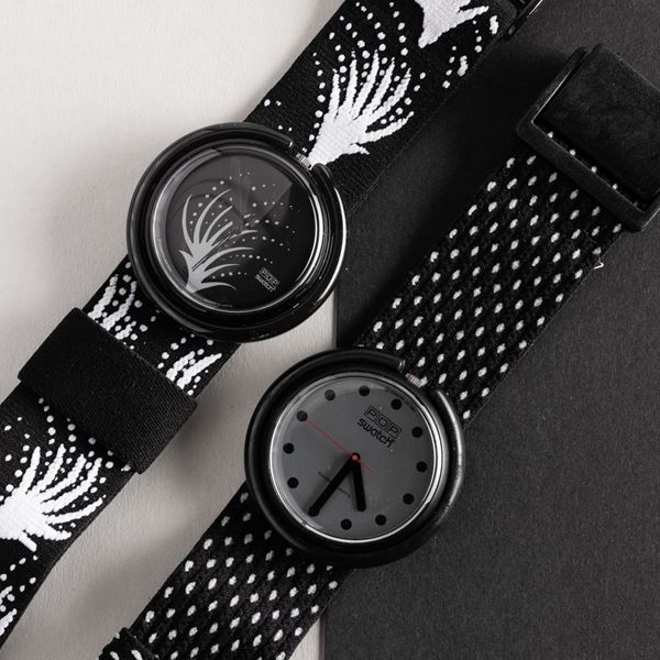 Swatch - Due Pop Swatch NOS:  Swatch Pop Fuochi D'Artificio Swatch Pop Grey Dots