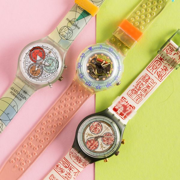 Swatch - Due Swatch Chrono e uno Swatch Scuba NOS:  Swatch Chrono Archimede Swatch Scuba Jelly Bubble Swatch Chrono Papiro