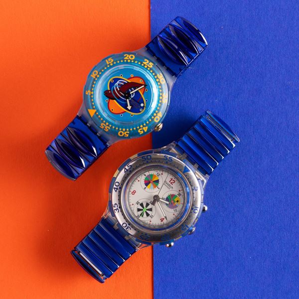 Swatch - Due Scuba Swatch bracciale elastico NOS:  Swatch Scuba Under Pressure  Swatch Aqua Chrono Bagnino