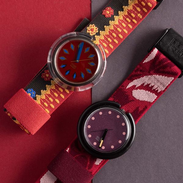 Swatch - Due Pop Swatch NOS:  Swatch Pop Buchara Swatch Pop Red Velvet Polka Dots