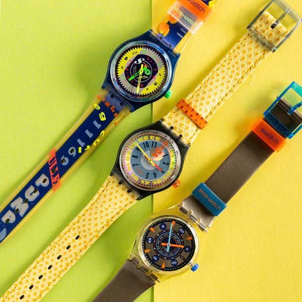 Swatch - Tre Swatch NOS:  Swatch Time Cup Swatch Yellow Star Swatch Metal Flash