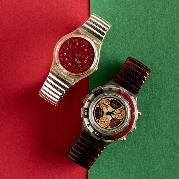 Swatch - Due Swatch bracciale elastico NOS:  Swatch Karaburun Swatch Aqua Chrono Red Snapper