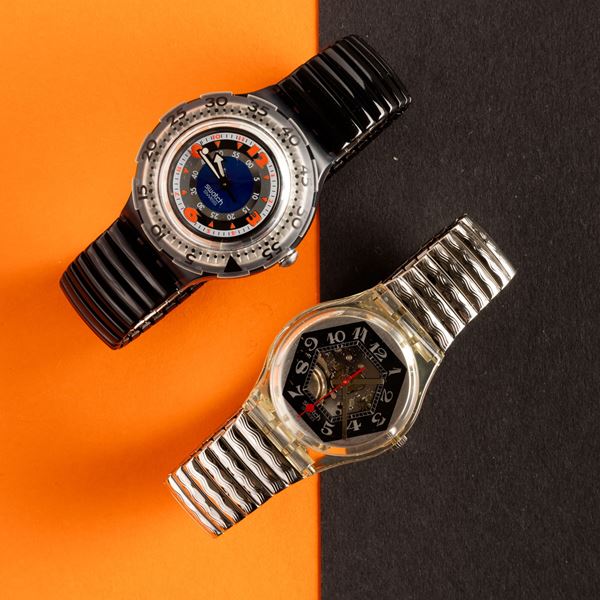 Swatch - Due Swatch bracciale elastico NOS:  Swatch Black Gondola Swatch Black Jade