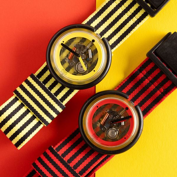 Swatch - Due Pop Swatch NOS:  Swatch Pop Yellow Zebra Swatch Pop Red Zebra