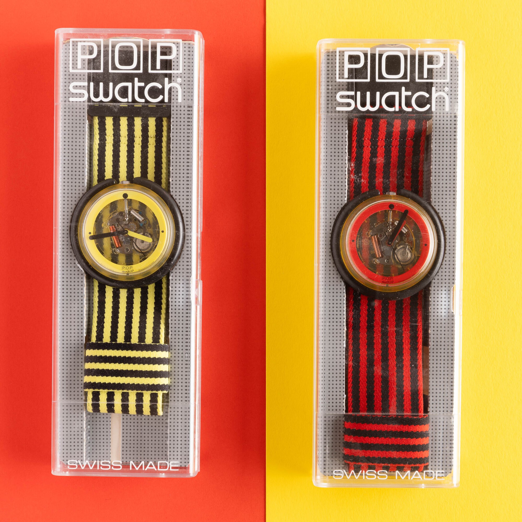 Due Pop Swatch Nos:swatch Pop Yellow Zebraswatch Pop Red Zebra