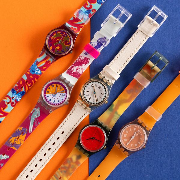 Swatch - Cinque Swatch Lady NOS:  Swatch Fleur de Lyss Swatch Ski Slope Swatch Cool Fred Swatch Geisha Swatch vintage