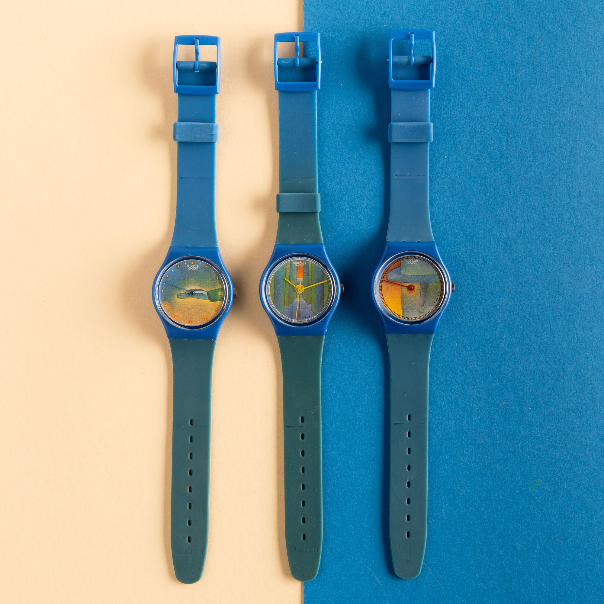 Tre Orologi Swatch Creati da Jean-michel Folon: le Temps (gz108), Voir (gz109) e Perspective (gz1...