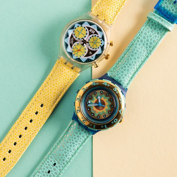 Swatch - Swatch Chrono e Swatch Scuba NOS:  Swatch Chrono Lemon Breeze Swatch Scuba En Vague