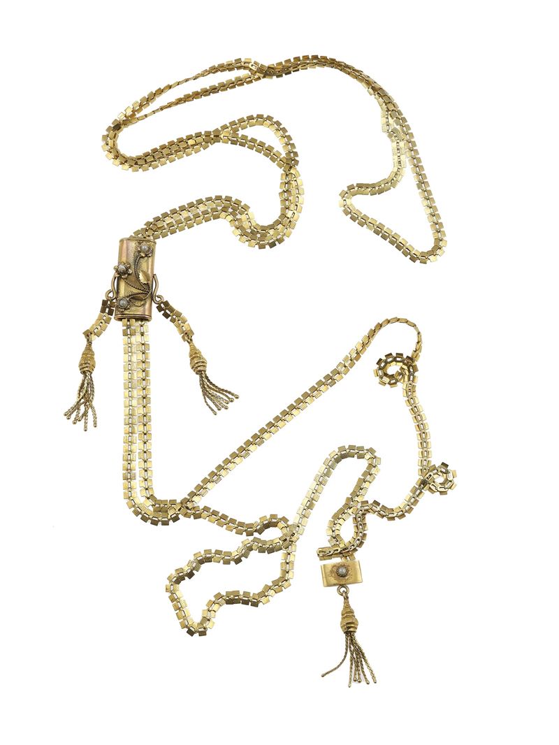 Low-karat gold lariat chain necklace. Damage  - Auction Fine Jewels - Cambi Casa d'Aste