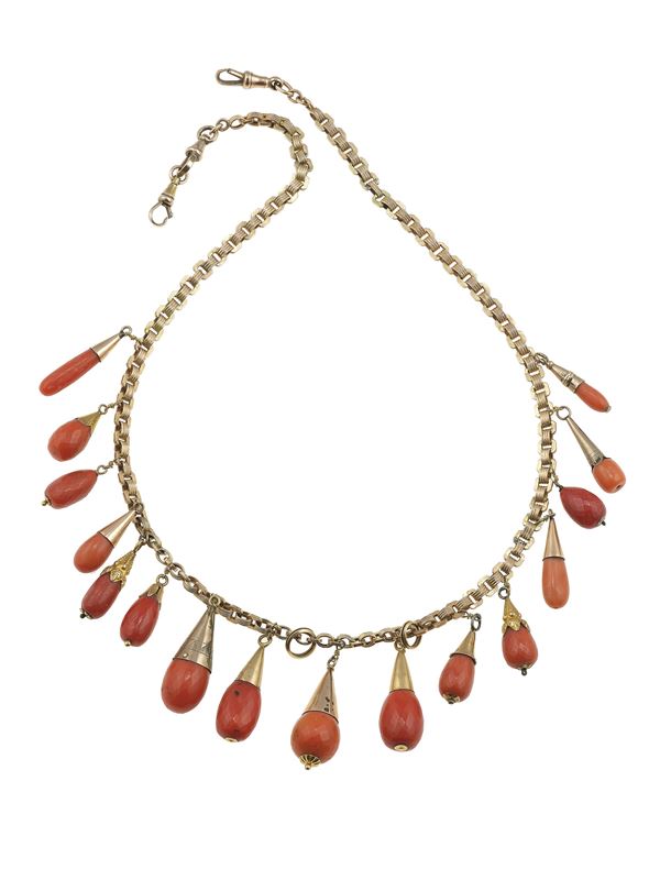 Coral and low-karat gold necklace