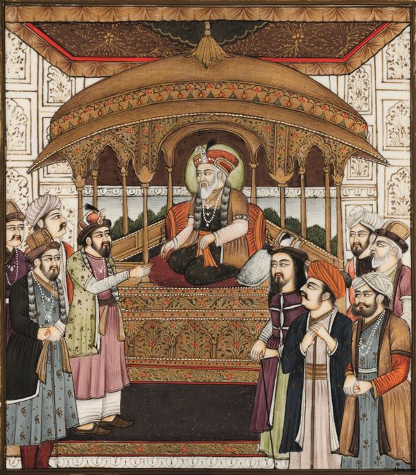 Ghulam Murtaza Khan miniature depicting court scene, India, 19th century