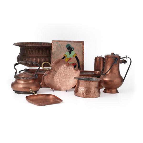 Lotto di oggetti decorativi e da cucina un rame