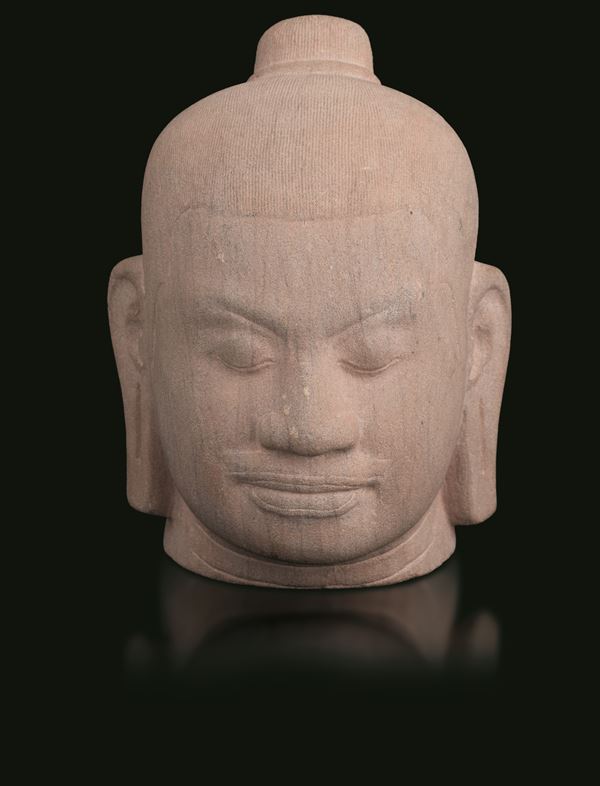 Stone head depicting Khmer King Jayavarman VII (1181-1218), Cambodia, 19th century