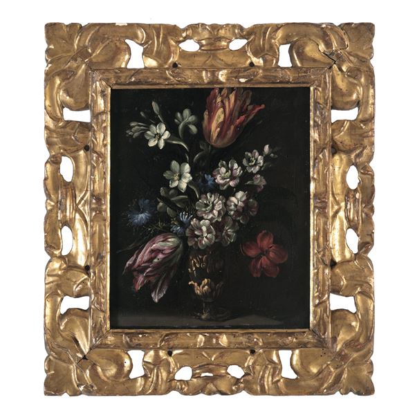 Scuola del XVII-XVIII secolo Natura morta con vaso di fiori