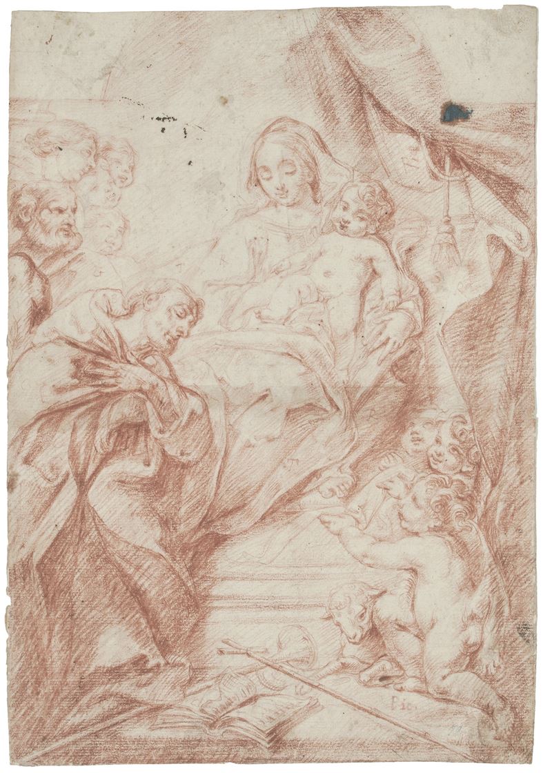 Scuola del XVIII secolo Sacra conversazione  - matita rossa su carta - Auction Old Masters Paintings - I - Cambi Casa d'Aste