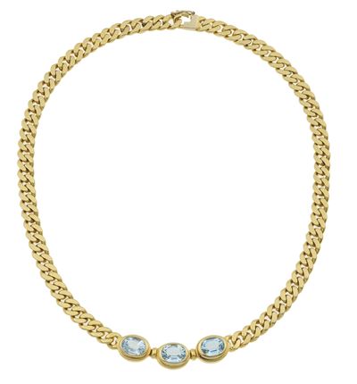 Girocollo con tre acquemarine, montatura in oro giallo 750/1000