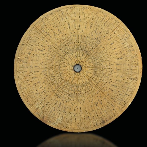 Antico Loupan in legno con scritte e costellazioni, Cina, XX secolo