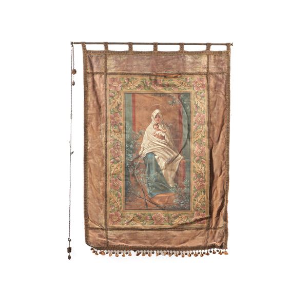 Stendardo in succo d'erba raffigurante la Madonna dell'olivo. Firenze, inizi XX secolo
