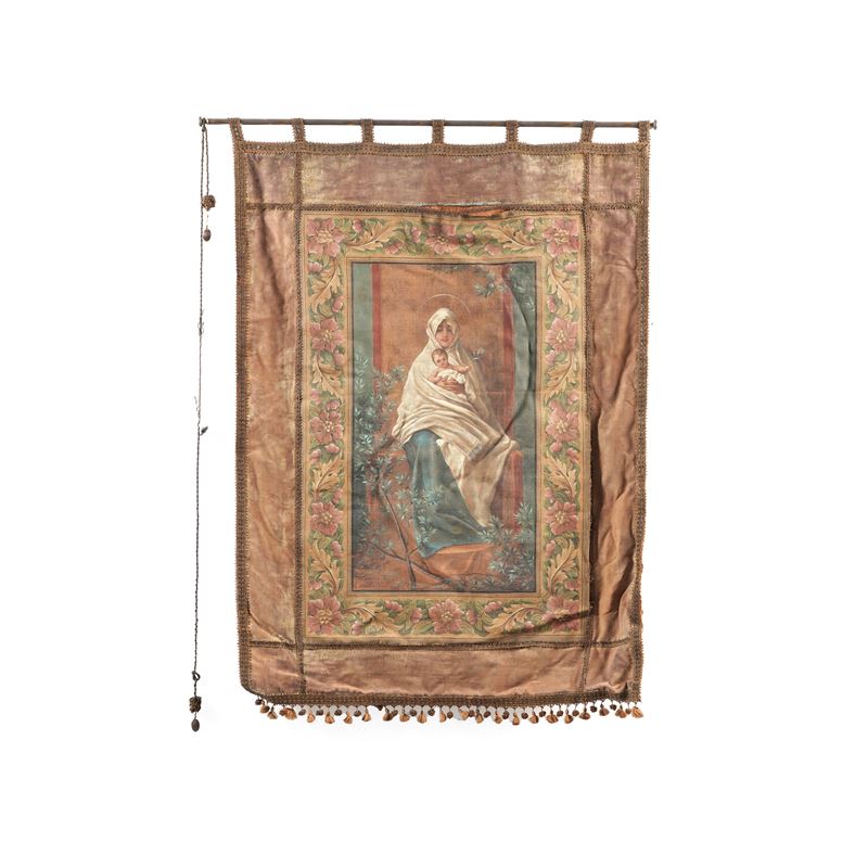 Stendardo in succo d'erba raffigurante la Madonna dell'olivo. Firenze, inizi XX secolo  - Asta Antiquariato - Cambi Casa d'Aste
