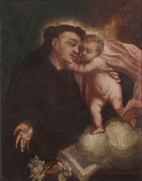 Scuola del XVII secolo Sant’Antonio da Padova con il Bambino