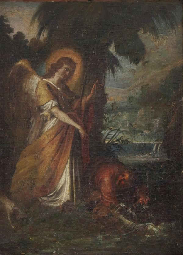 Scuola del XVII secolo Tobiolo e l'angelo