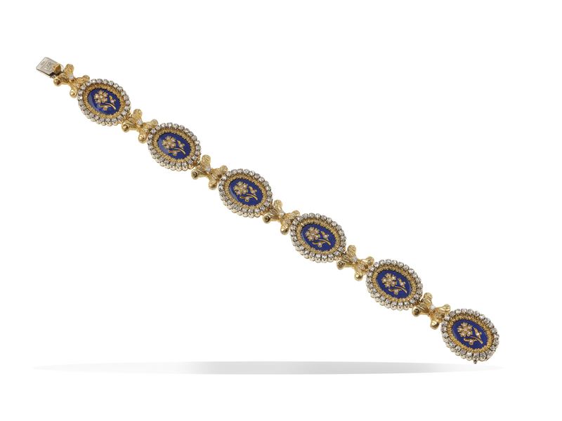 Rose-cut diamond, enamel and gold bracelet  - Auction Fine Jewels - Cambi Casa d'Aste