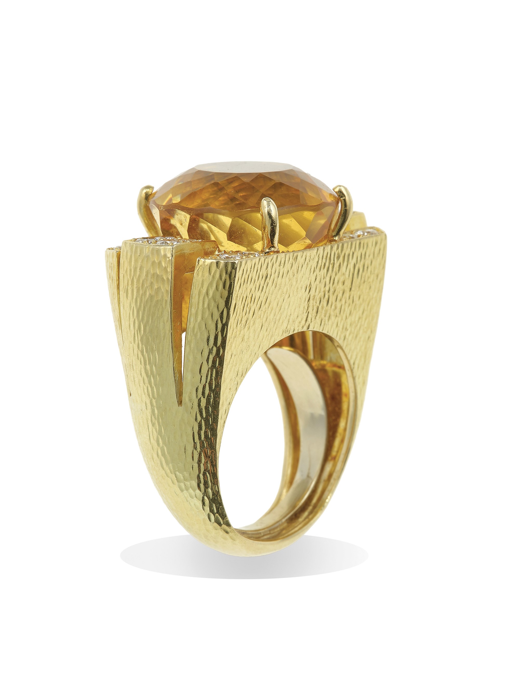 David Webb. Anello con Grande Quarzo Citrino e Diamanti