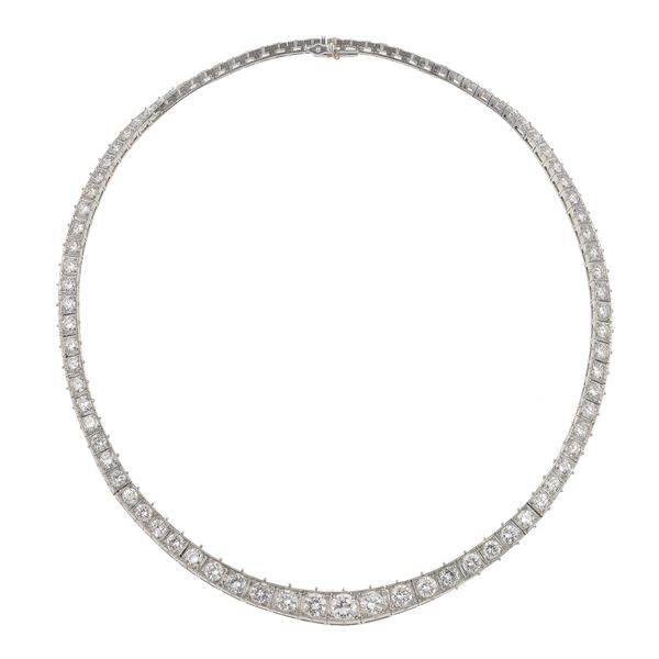 Brilliant-cut diamond, platinum and gold rivière necklace