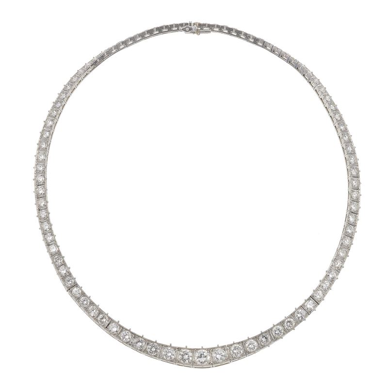 Brilliant-cut diamond, platinum and gold rivière necklace  - Auction Fine Jewellery - Cambi Casa d'Aste