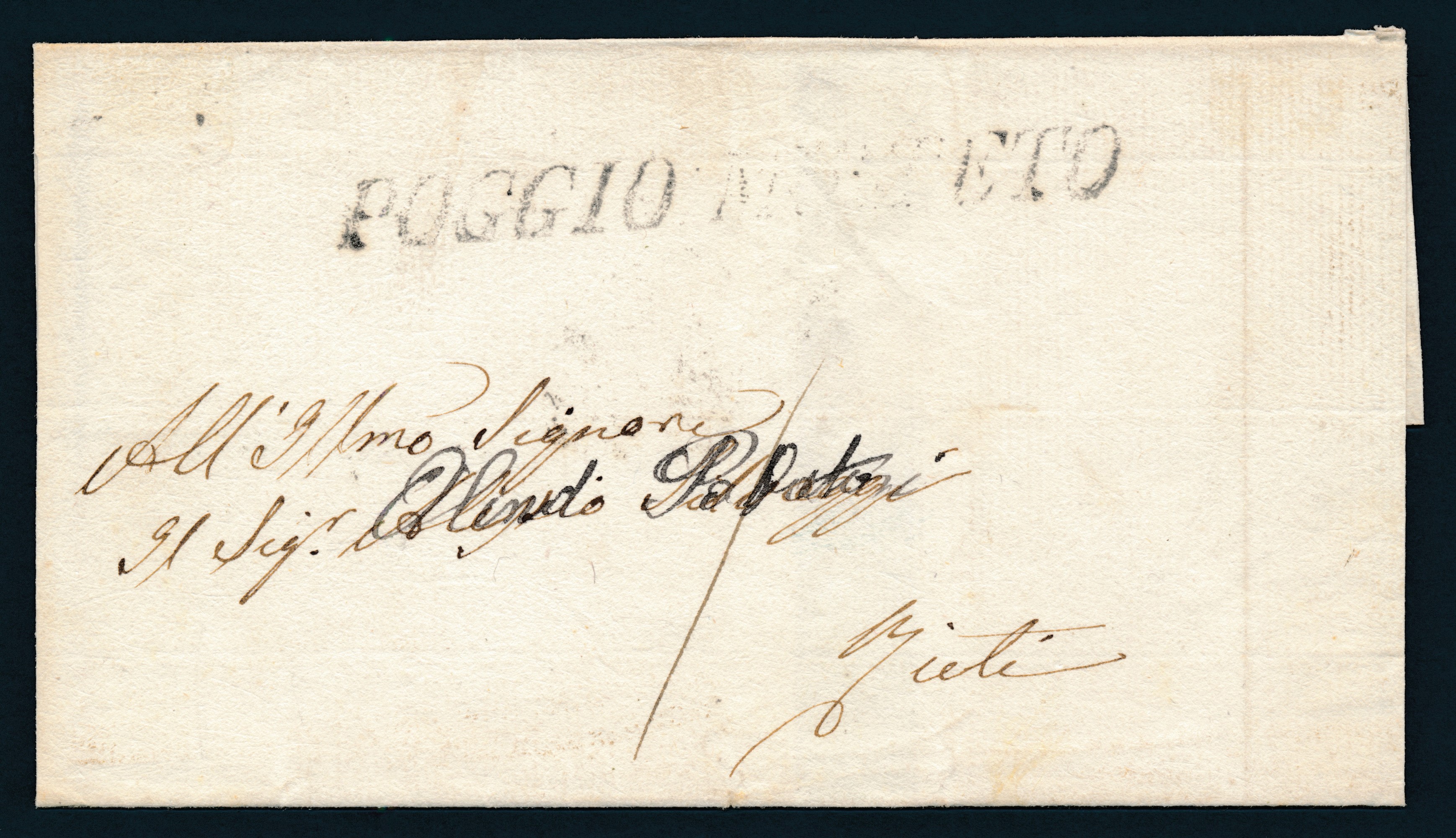 1854 - Stato Pontificio - i Emissione - Porto Assegnato - Lettera da Fara a Rieti Via Poggio Mirt...