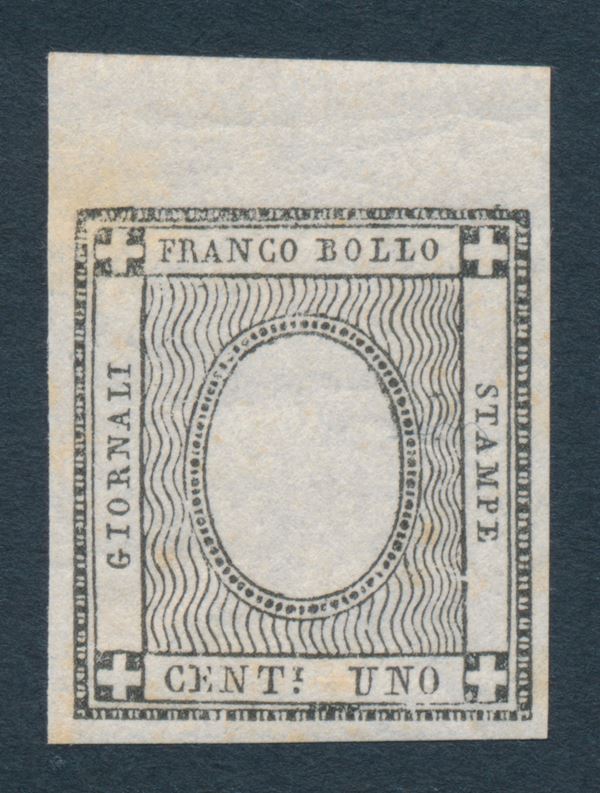 1861 - Sardegna - 1 cent. grigio nero bdf senza cifra in rilievo (Sass. 19h).