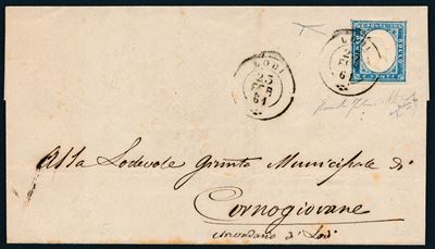 1861 - Regno D'italia - Lettera da Lodi a Cornogiovane Via Codogno e Maleo del 23 Febbraio Affran...