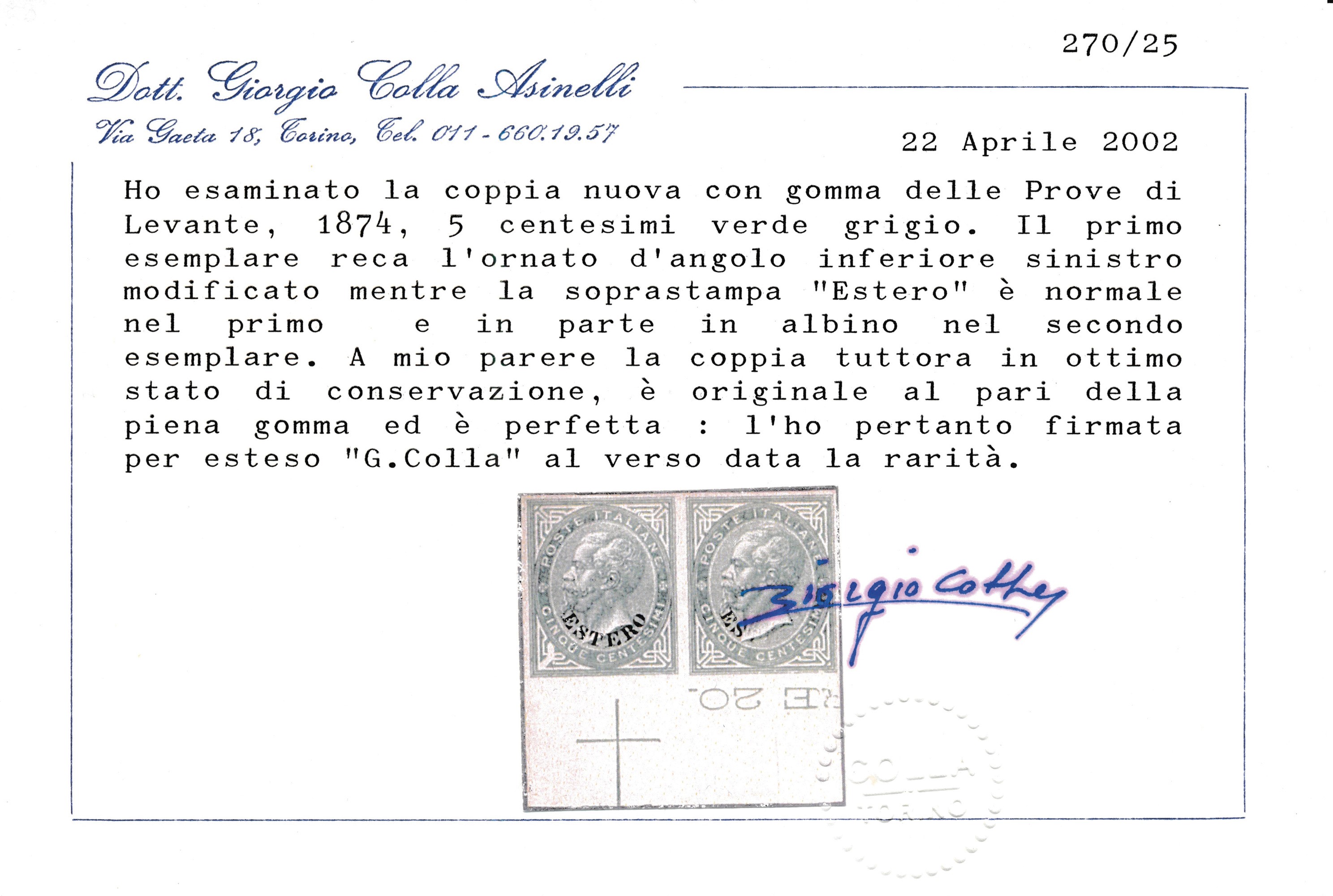 1874 - Regno D’italia - Uffici Postali All’estero - Levante - Emissioni Generali - Coppia Orizzon...