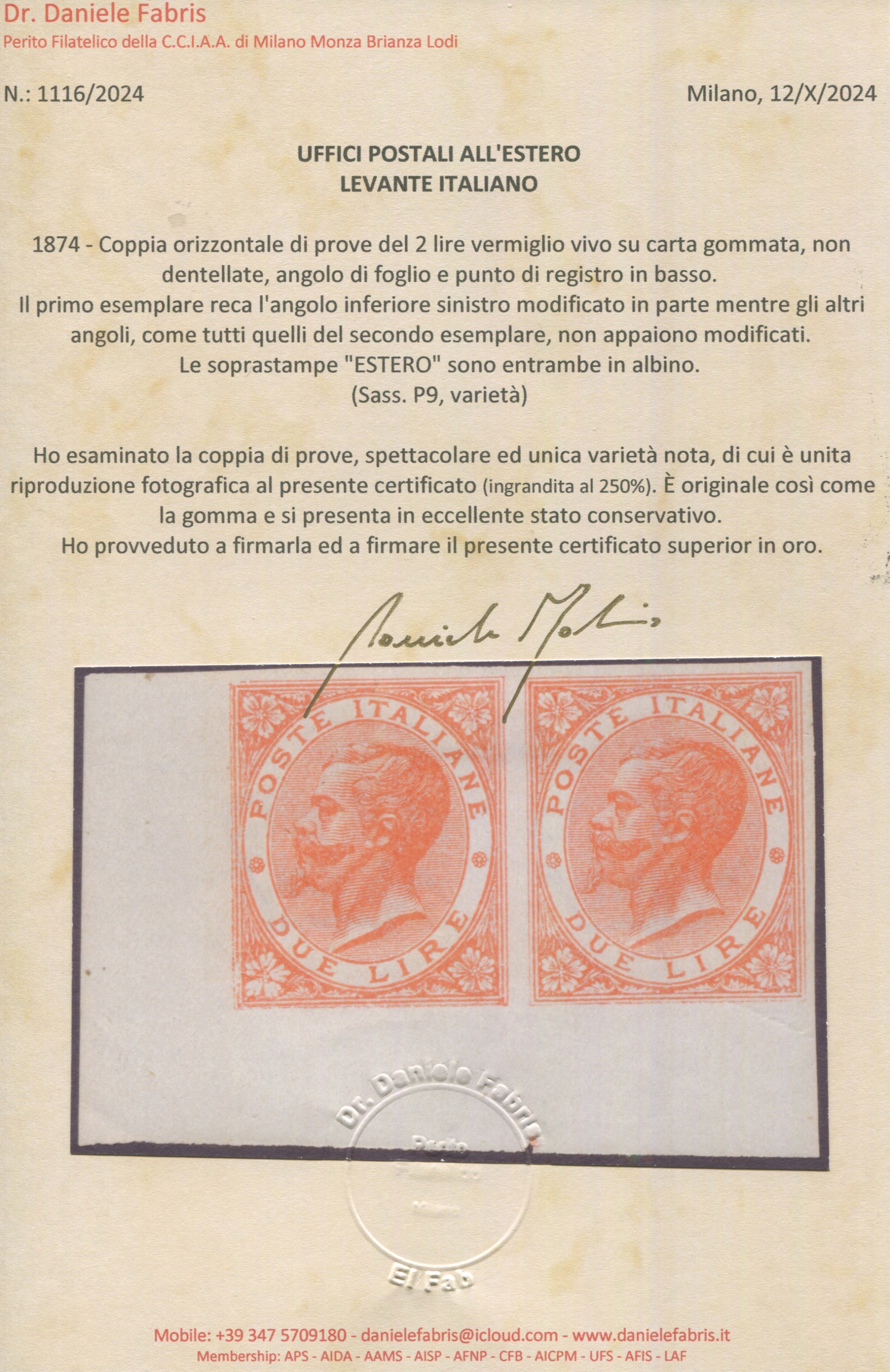 1874 - Regno D’italia - Uffici Postali All’estero - Levante - Emissioni Generali - Coppia Orizzon...