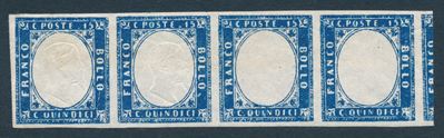 1863 - Regno D’italia - 15 Cent. Azzurro - Striscia Orizzontale, Nuova, di Tre Formata dal Second...