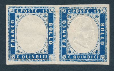 1863 - Regno D’italia - 15 Cent. Celeste Latteo, Coppia Orizzontale, Nuova, di Cui un Esemplare S...