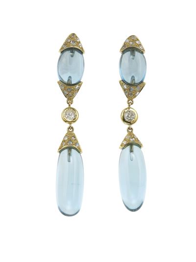 Orecchini pendenti in oro giallo 750/1000 con topazi blu e diamanti