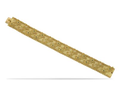 Bracciale, montatura in oro giallo 750/1000, piccoli smeraldi e diamanti