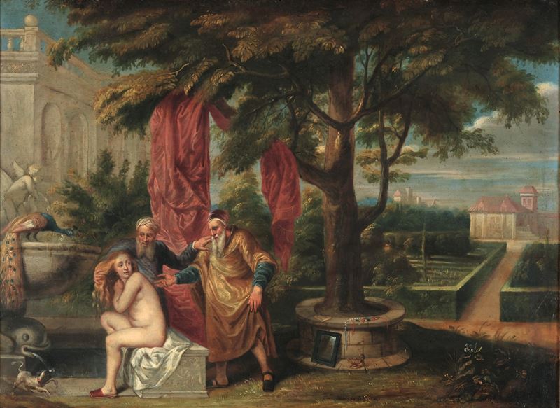 Scuola fiamminga del XVII secolo Susanna e i vecchioni  - olio su rame - Auction Old Masters Paintings - I - Cambi Casa d'Aste