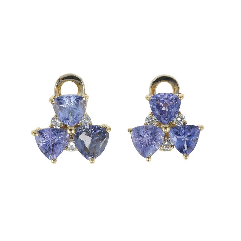Pair of tanzanite and diamond earrings  - Auction Fine Jewels - Cambi Casa d'Aste