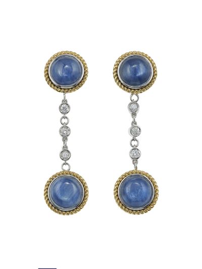 Orecchini Pendenti con Zaffiri Taglio Cabochon e Diamanti