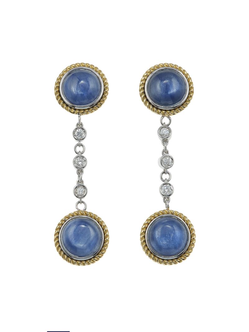 Pair of sapphire, diamond and gold earrings  - Auction Fine Jewels - Cambi Casa d'Aste