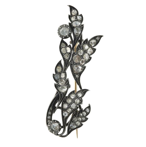 Old-cut diamond, silver and gold brooch