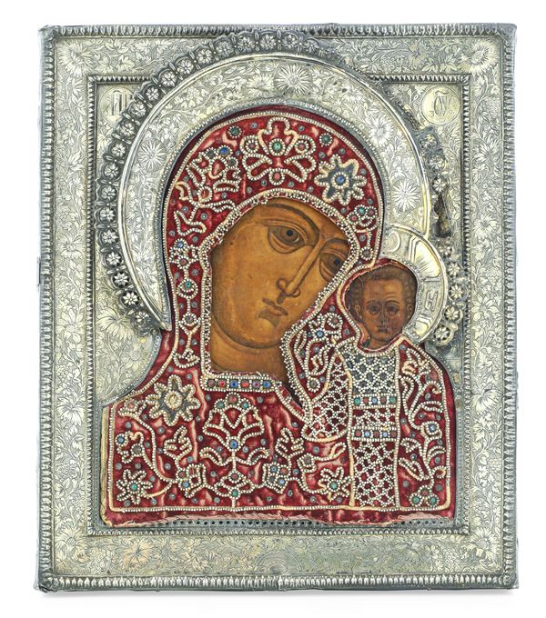 Deipara di Kazan. Icona tempera su tavola. Russia XIX secolo