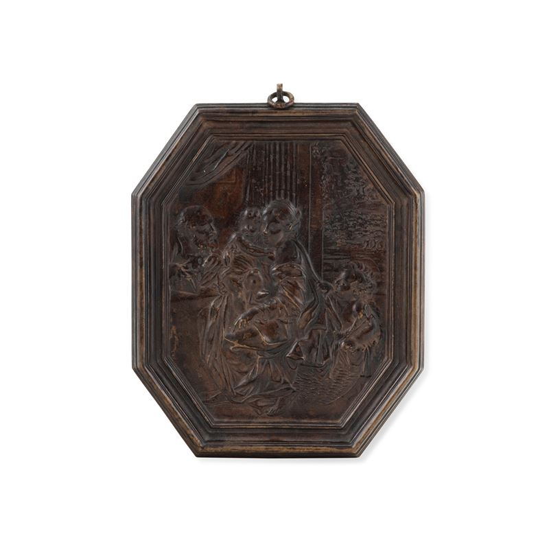 Sacra Famiglia e San Giovannino. Fonditore italiano del XVII secolo  - Asta Scultura e Oggetti d'Arte - Cambi Casa d'Aste