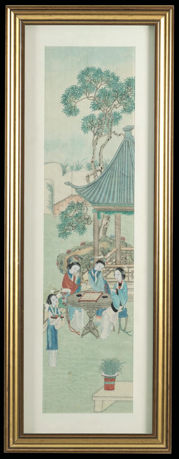 Dipinto su carta con scena di fanciulle giocando, Cina, XX secolo