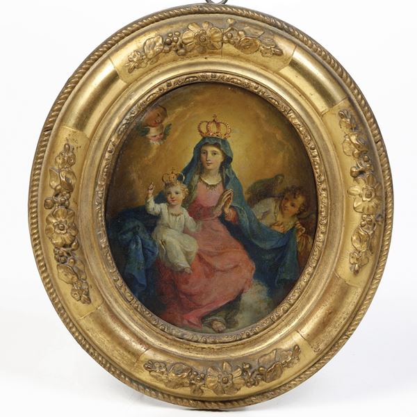 Scuola del XVIII secolo Madonna con Bambino e un angelo